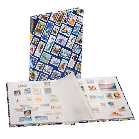 Stockbook DIN A4 with stamps motif HOBBY, 16 white pages, blue