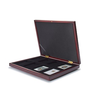 VOLTERRA presentation case for 8 x gold bar in blister packaging, mahogani