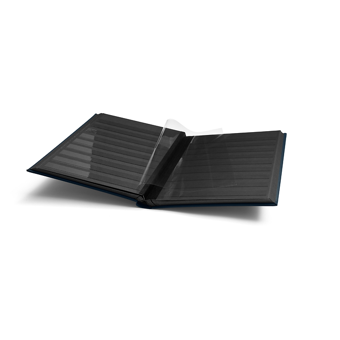 Stockbook PREMIUM, A4, 32 black pages, padded leather* cover, blue