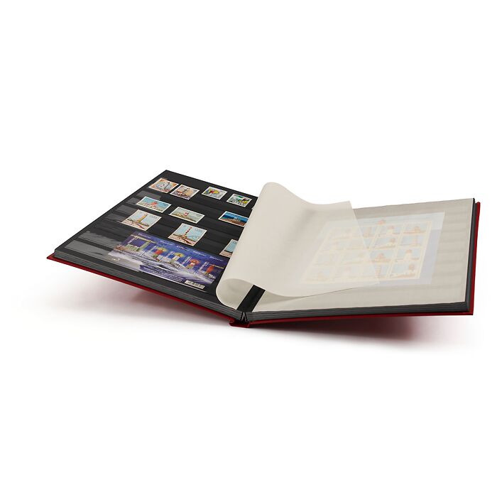 Stockbook BASIC, DIN A4, 32 black pages, non-padded cover, red