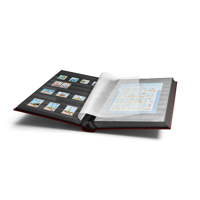 A4 Stock Book COMFORT, 64 black pages, padded cover, red