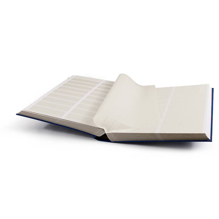 Stockbook A4, 64 white pages,divided, non-padded cover, blue