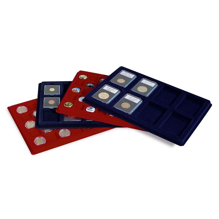 Coin trays L for 15 coin holders up to 50x50 mm, blue, packed by 2