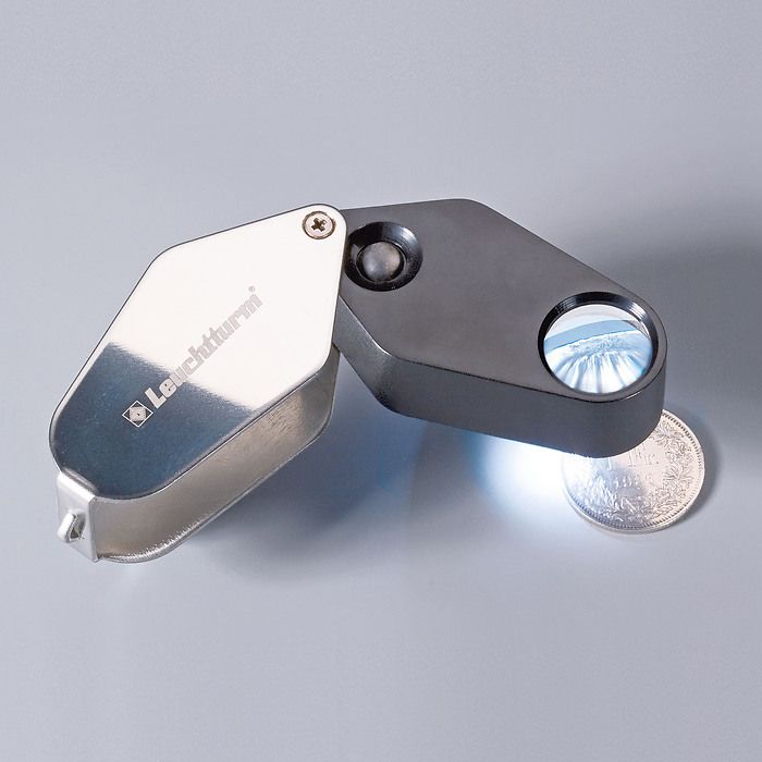 LED Folding Magnifier, 10x magnification, black, Ø 18 mm