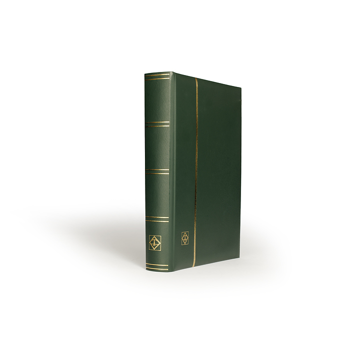 Stockbook PREMIUM, A4, 64 black pages, padded leather* cover, green