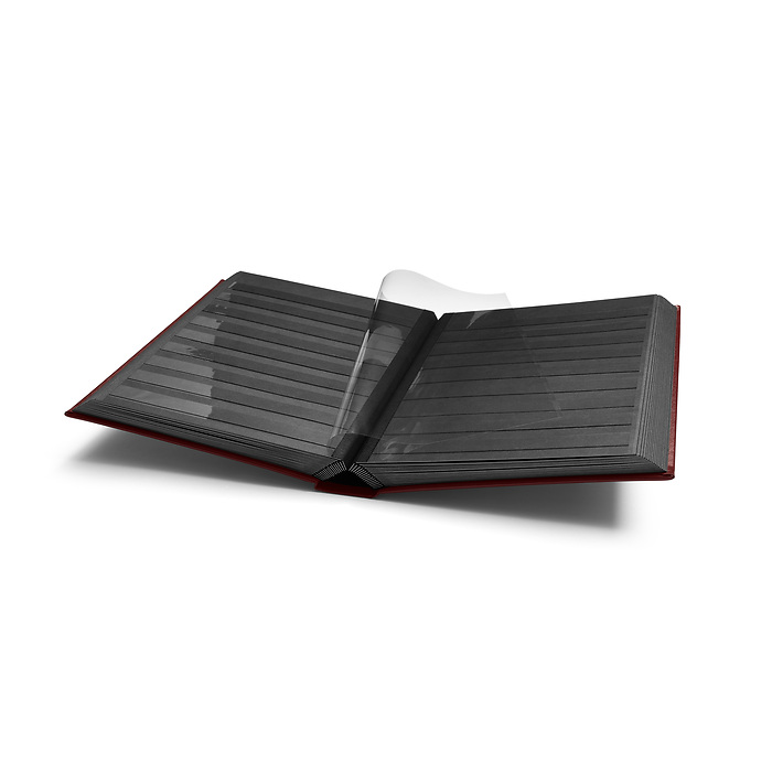 Stockbook PREMIUM, A4, 64 black pages, padded leather* cover, red