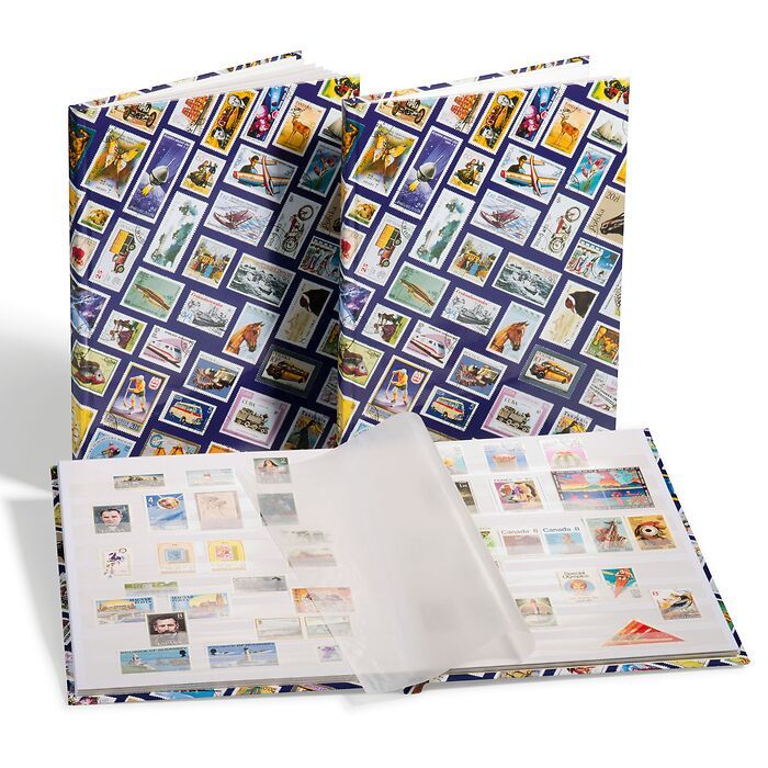 Stockbook DIN A4 with stamps motif HOBBY, 16 white pages, blue