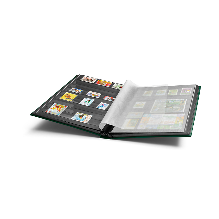 A4 Stock Book COMFORT, 32 black pages, padded cover, green