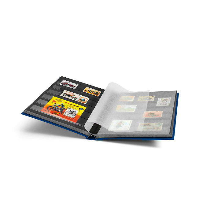 Stockbook BASIC, DIN A5, 32 black pages, non-padded cover, blue