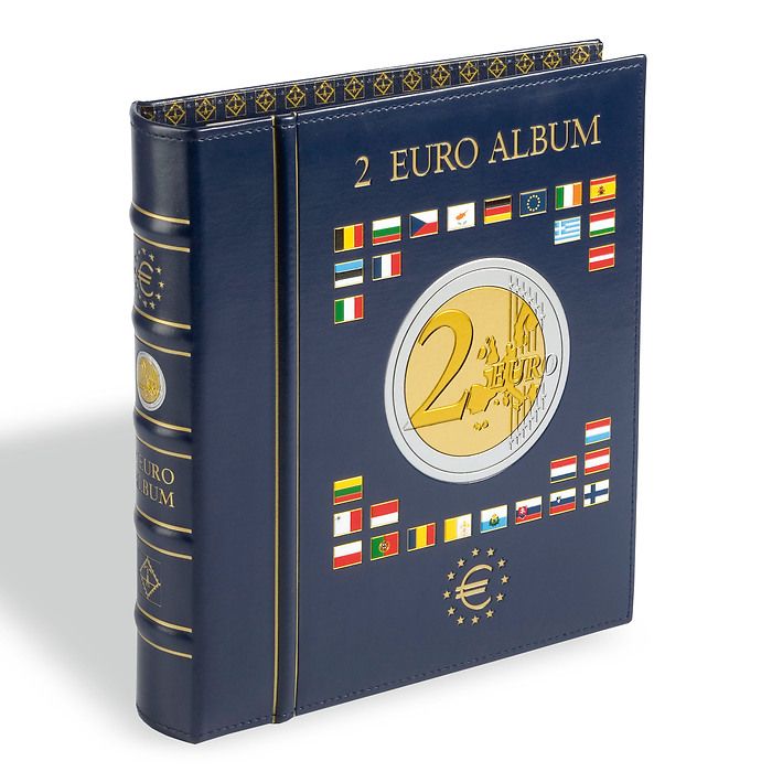 VISTA Coin Album for 2-Euro coins (4 neutral sheets), incl. slipcase, blue