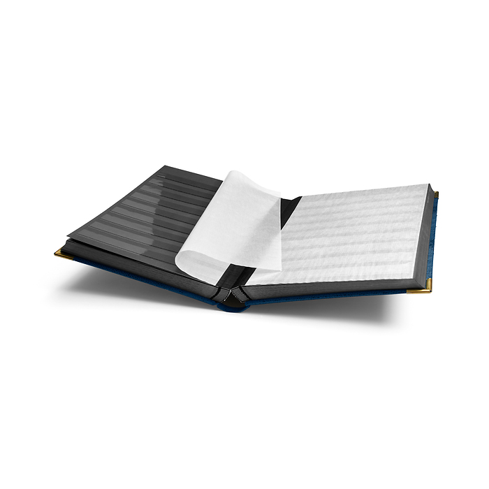 COMFORT DL Stockbook DIN A4, 64 black pages, padded cover crocodile-look,metal corners,blu