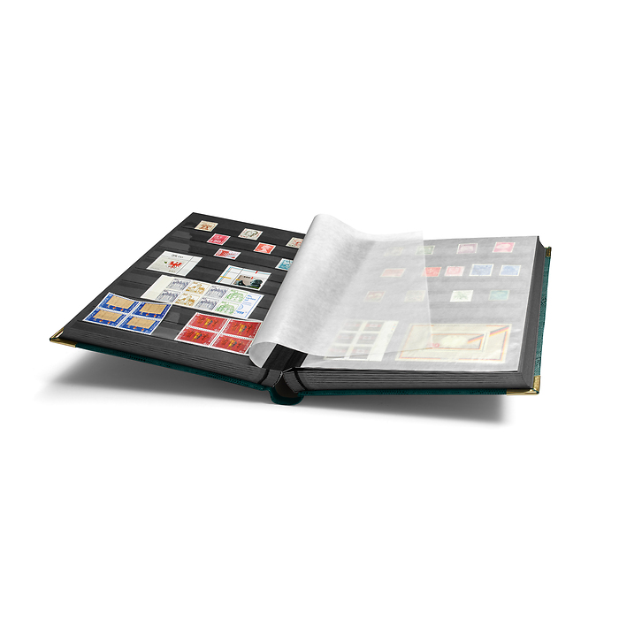 COMFORT DL Stockbook DIN A4, 64 black pages, padded cover crocodile-look, metal corners,gr