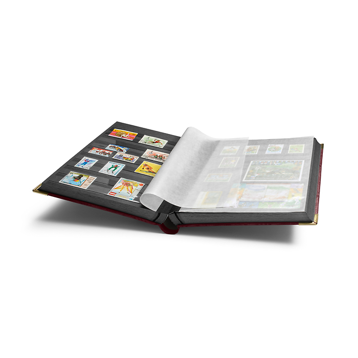 COMFORT DL Stockbook DIN A4, 64 black pages, padded cover crocodile-look, metal corners,re