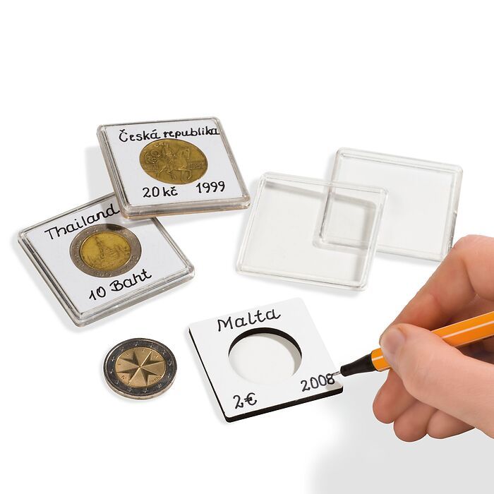 Square coin capsules QUADRUM NOTE, inner diameter 16 mm, white