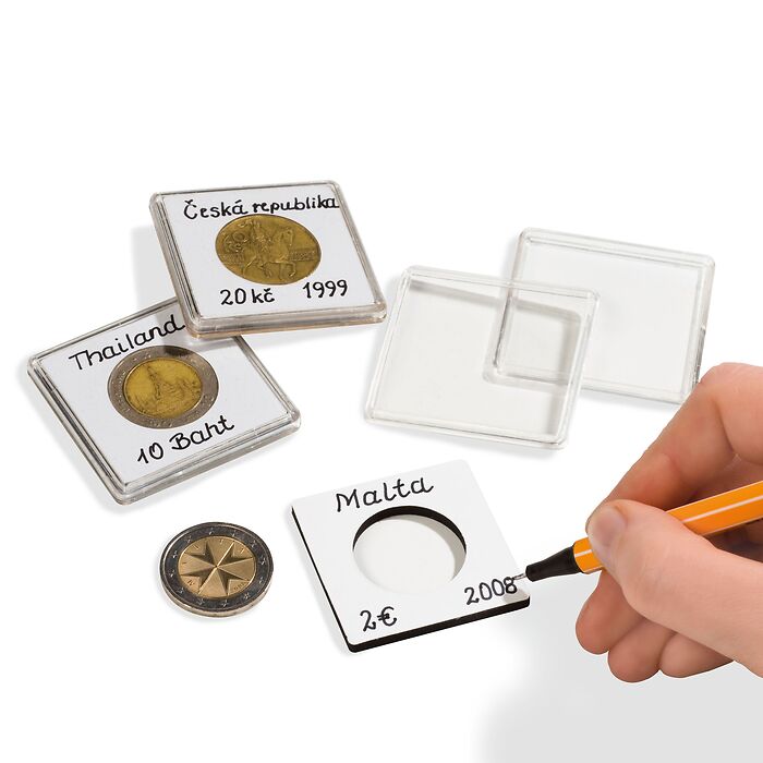 Square coin capsules QUADRUM NOTE, inner diameter 16 mm, white