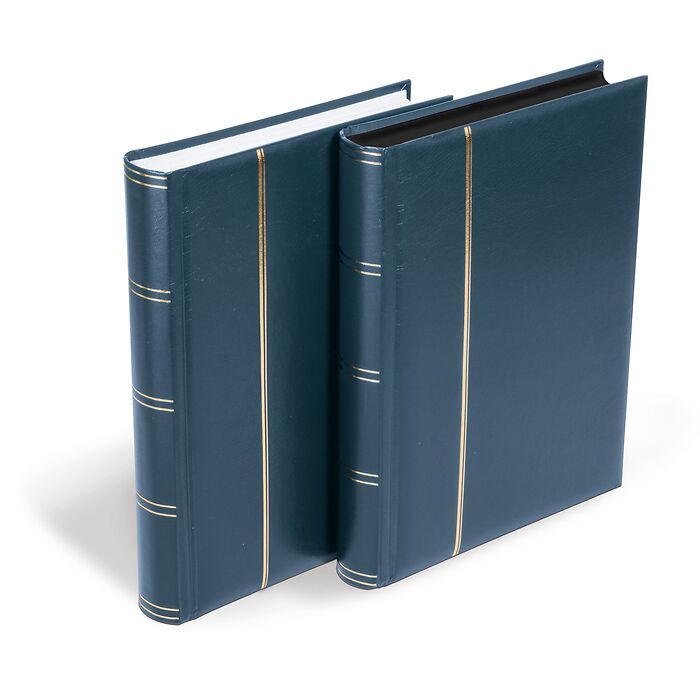 Stockbook for 128 letters and postcards, 64 black pages, padded cover, blue