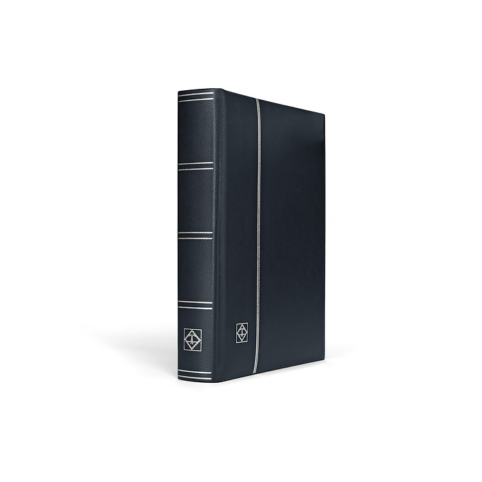 Stockbook LEDER, DIN A4, 64 black pages, padded  genuine leather cover, blue