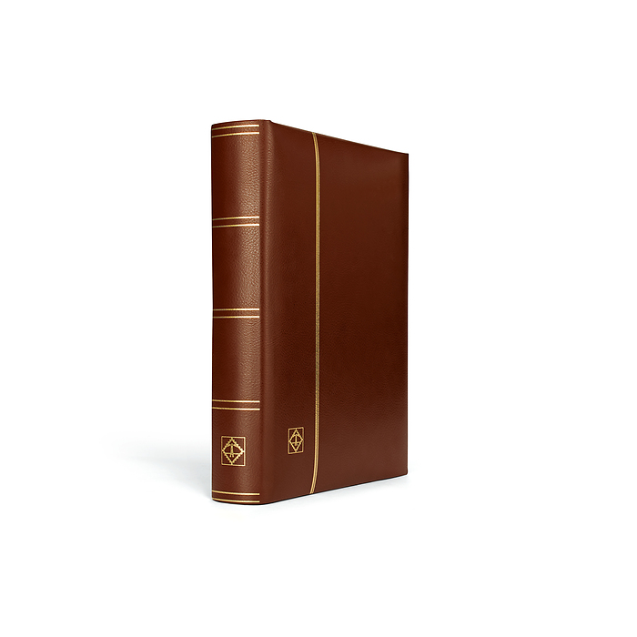 Stockbook LEDER, DIN A4, 64 black pages, padded genuine leather cover, brown
