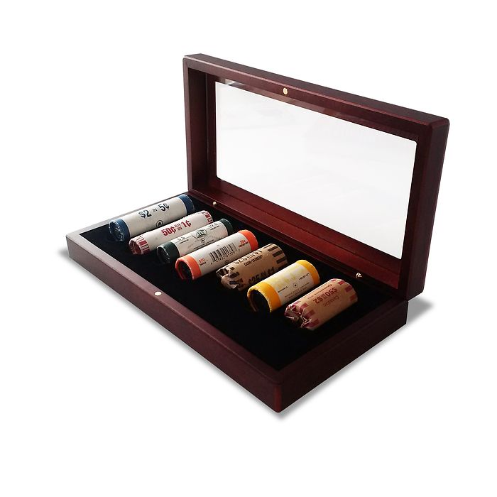 VOLTERRA Coin Roll Box, 1 Cent to $2, with glass lid