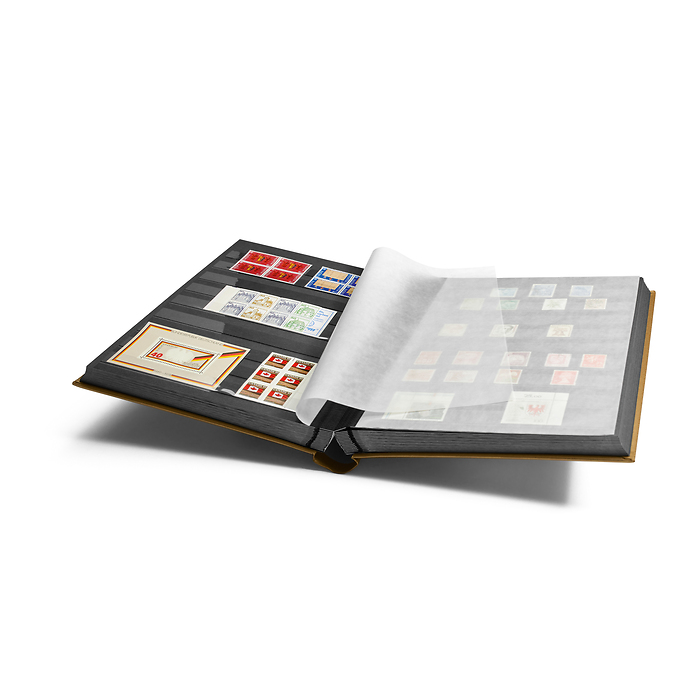 Stockbook COMFORT, Din A4, 64 black pages, padded cover, gold