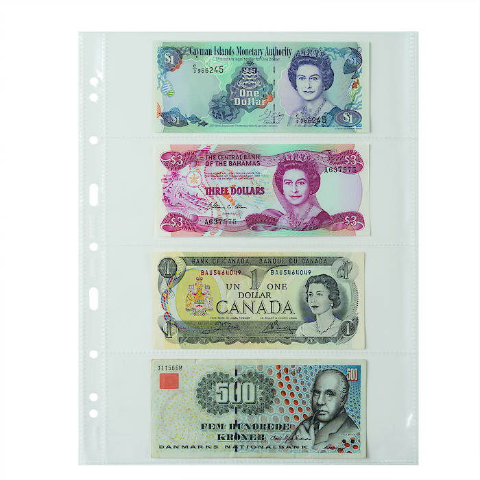 GRANDE EASY plastic sheets, 4 horizontal pockets for banknotes, PP, clear, pack of 50