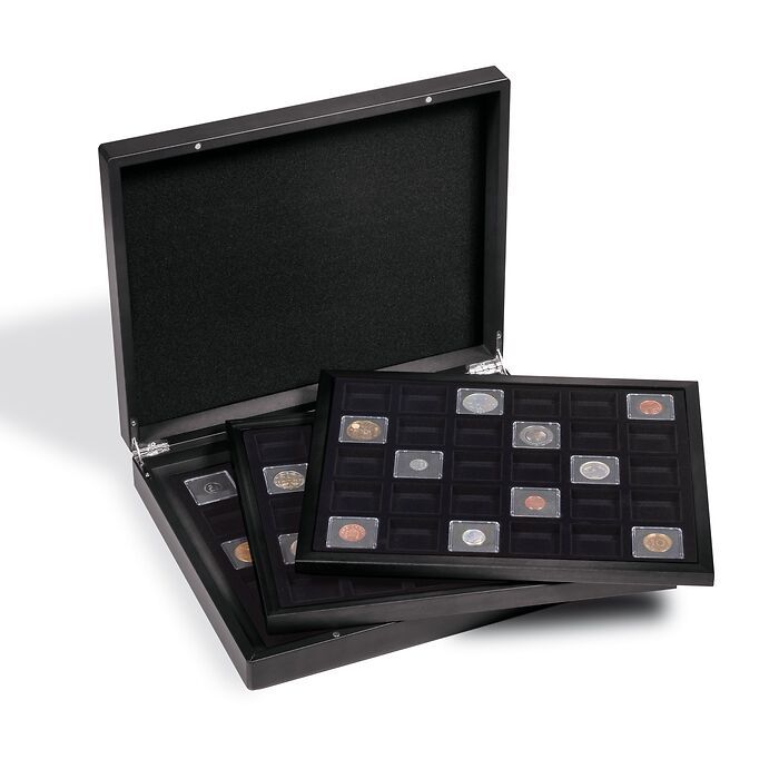 VOLTERRA TRIO presentation case for 3x 30 QUADRUM Mini coin caps., 38 x 38 mm,black/black
