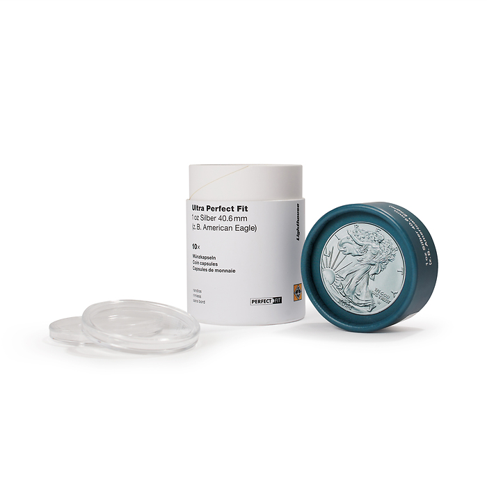 ULTRA coin capsules Perfect Fit for 1 oz. Silver 40,6 mm(e.g.American Eagle), pack of 10