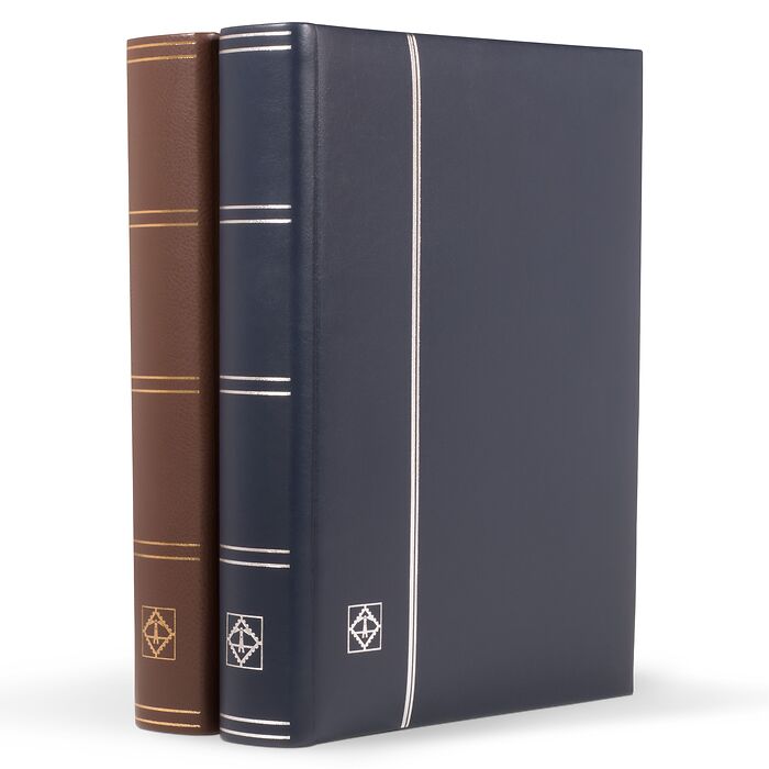 Stockbook LEDER, DIN A4, 64 black pages, padded  genuine leather cover