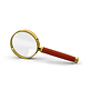 Handle magnifier with glass lens, gold-plated metal rim, 3xmagnification, Ø 50 mm